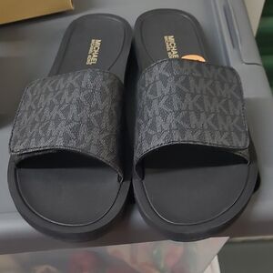 Michael Kors Black Monogram Slide Sandals